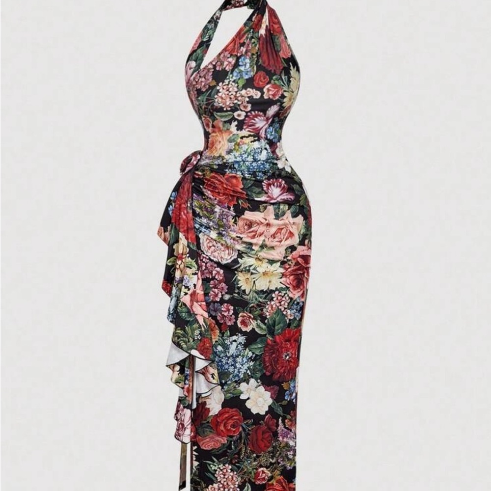 Beautiful Floral Halter Maxi Dress